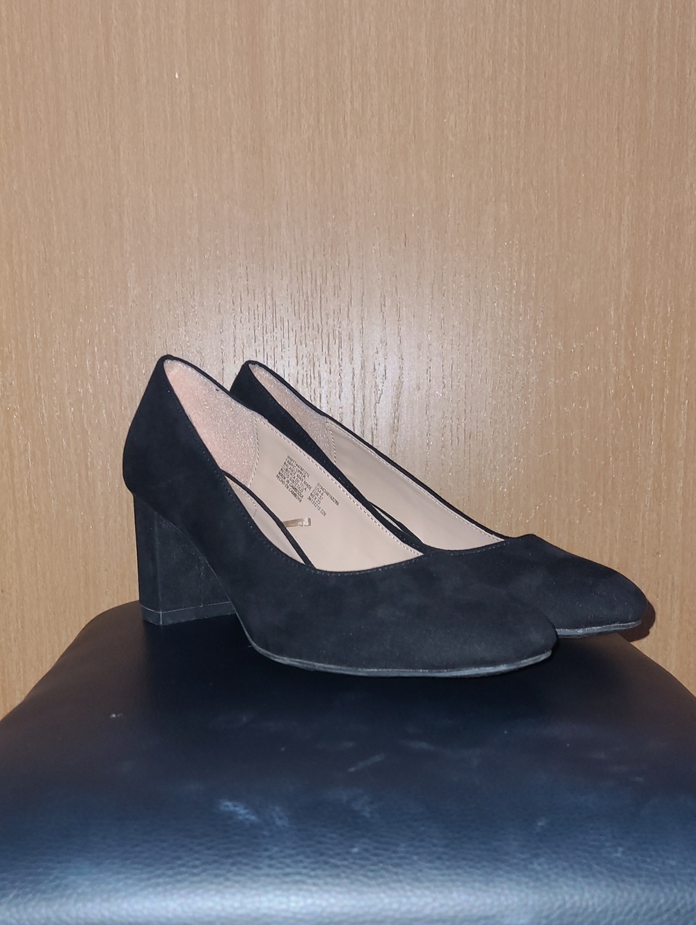 Time and Tru Black Suede Block Heel Pumps